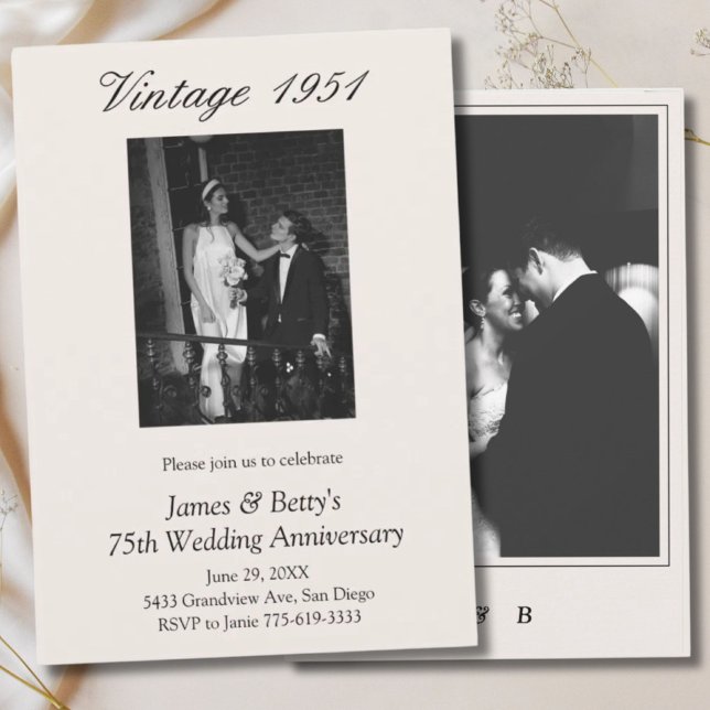 75th Wedding Anniversary Party Vow Renewal 2 Photo Invitation (Creator Uploaded)