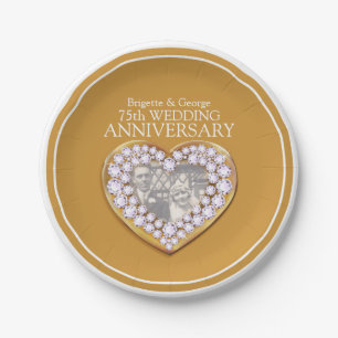 75th Wedding Anniversary photo heart paper plate