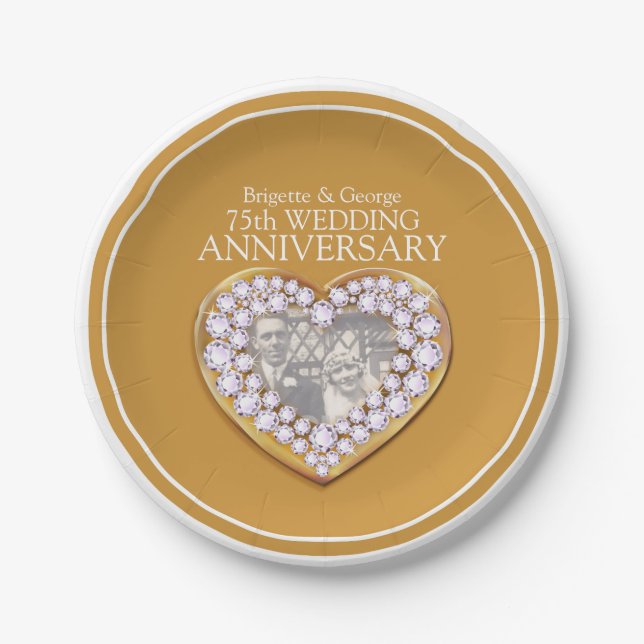 75th Wedding Anniversary photo heart paper plate (Front)