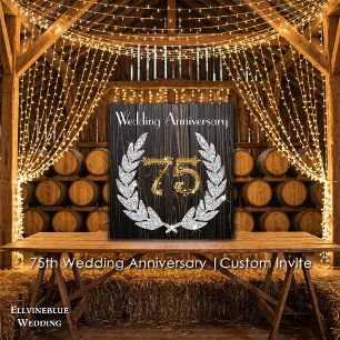 75th Wedding Anniversary Rustic Wood & Gold Invitation