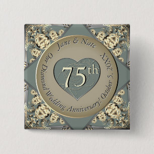 75th Wedding Diamond Anniversary  15 Cm Square Badge
