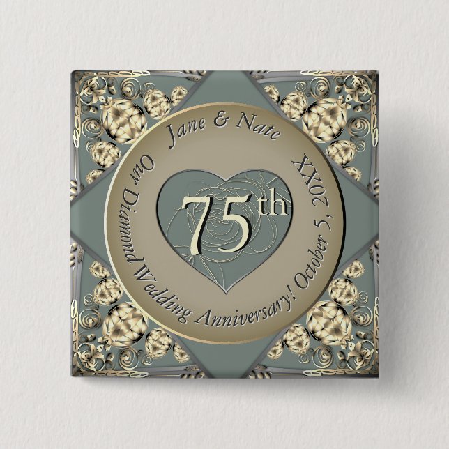 75th Wedding Diamond Anniversary  15 Cm Square Badge (Front)