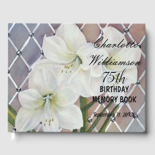 75th White Amaryllis Floral Birthday Memory Guest Book