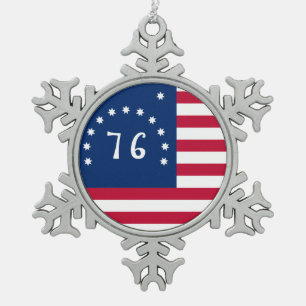 76 Battle Flag, American Bennington's Banner Snowflake Pewter Christmas Ornament