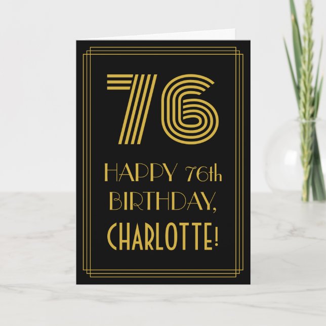 76th Birthday: Art Deco Inspired Look "76" & Name Card (Front)