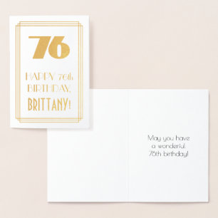 76th Birthday: Art Deco Inspired Look "76" & Name Foil Card