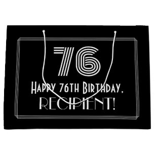 76th Birthday — Art Deco Inspired Look "76" & Name Large Gift Bag
