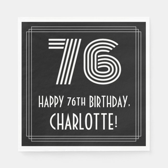 76th Birthday: Art Deco Inspired Look "76" + Name Napkin (Front)