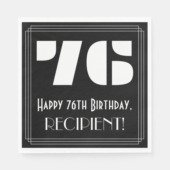 76th Birthday: Art Deco Inspired Look "76" + Name Napkin (Front)