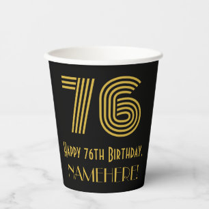 76th Birthday: Art Deco Inspired Look “76” & Name Paper Cups