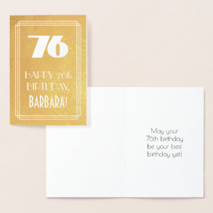 76th Birthday ~ Art Deco Style "76" & Custom Name Foil Card
