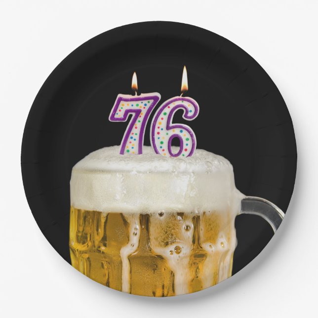 76th Birthday Beer on black Paper Plate (Front)