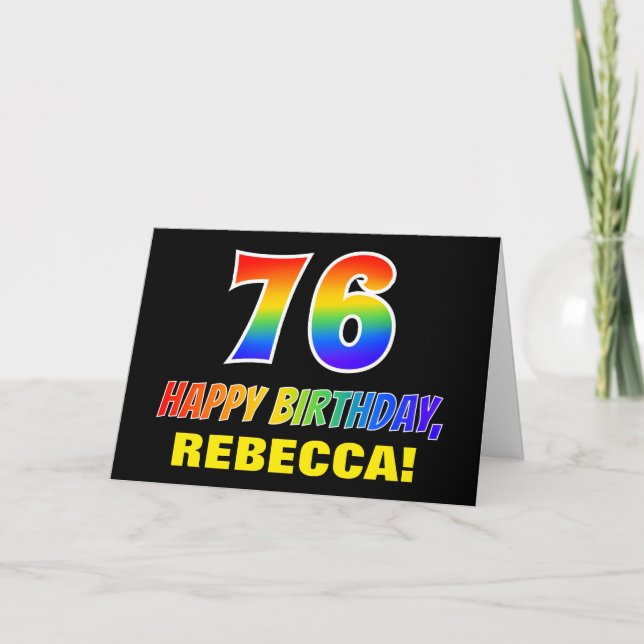 76th Birthday: Bold, Fun, Simple, Rainbow 76 Card (Front)