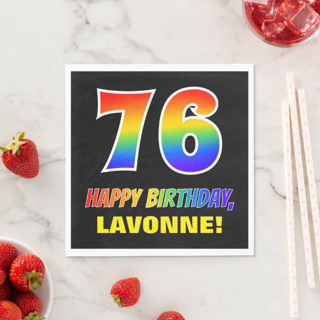 76th Birthday: Bold, Fun, Simple, Rainbow 76 Napkin (Insitu)