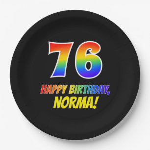 76th Birthday: Bold, Fun, Simple, Rainbow 76 Paper Plate