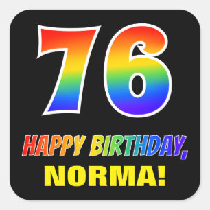 76th Birthday: Bold, Fun, Simple, Rainbow 76 Square Sticker