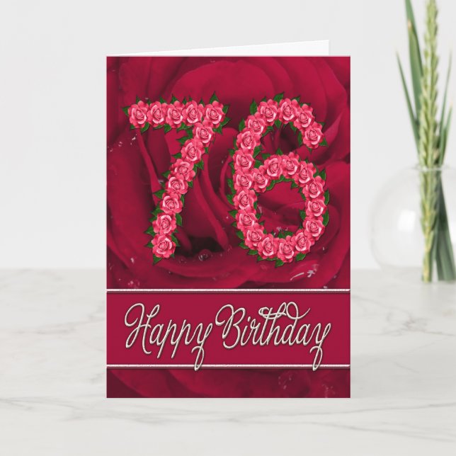 76th birthday card with roses and leaves (Front)