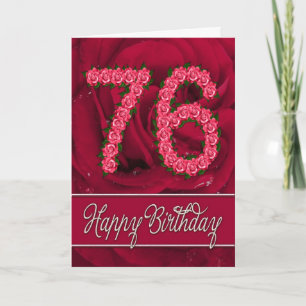 76th birthday card with roses and leaves