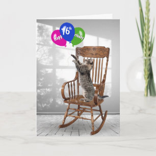 76th Birthday Cat With Balloons  Card