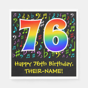 76th Birthday - Colorful Music Symbols, Rainbow 76 Napkin