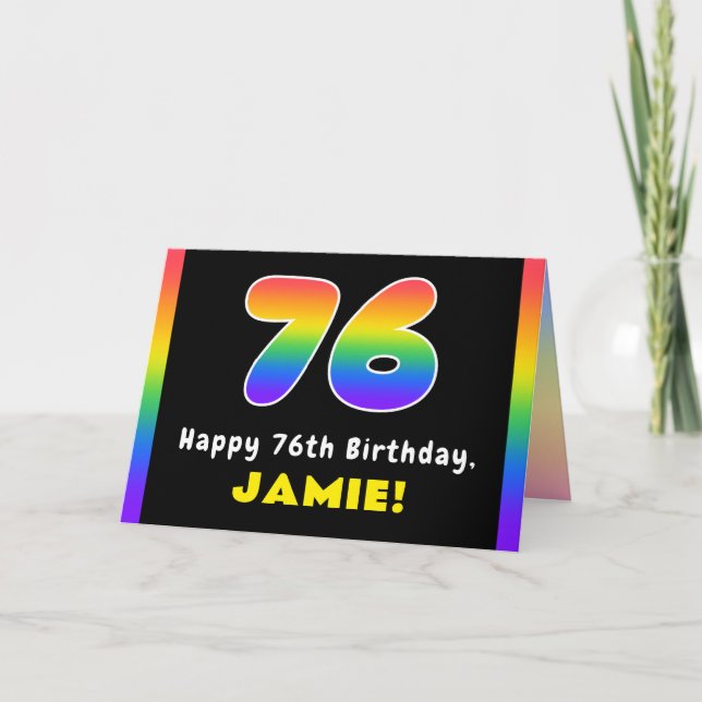 76th Birthday: Colorful Rainbow # 76, Custom Name Card (Front)