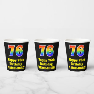 76th Birthday: Colourful, Fun, Exciting, Rainbow 7 Paper Cups