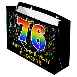 76th Birthday - Colourful Music Symbols, Rainbow 7 Large Gift Bag