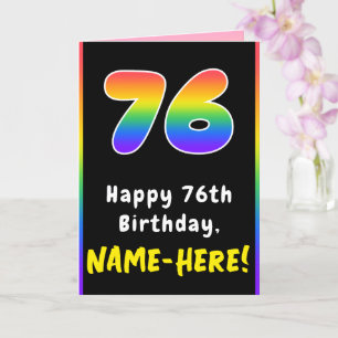 76th Birthday: Colourful Rainbow # 76, Custom Name Card