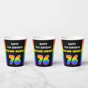 76th Birthday: Colourful Rainbow # 76, Custom Name Paper Cups
