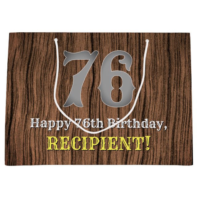 76th Birthday: Country Western Inspired Look, Name Large Gift Bag (Front)