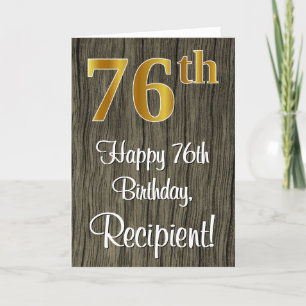 76th Birthday: Elegant Faux Gold Look #, Faux Wood Card