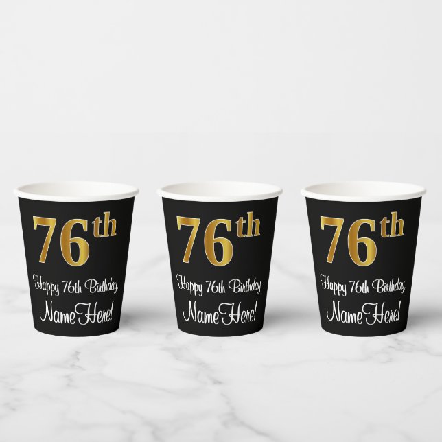 76th Birthday - Elegant Luxurious Faux Gold Look # Paper Cups (Multi)