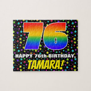 76th Birthday — Fun, Colorful Star Field Pattern Jigsaw Puzzle