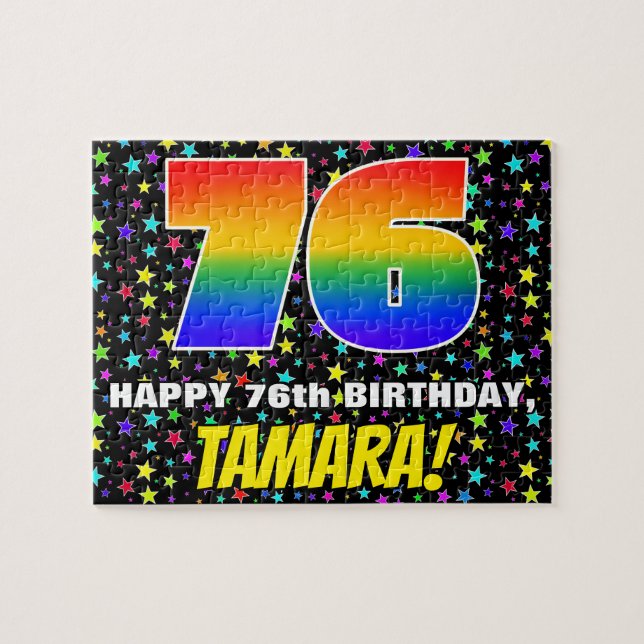 76th Birthday — Fun, Colorful Star Field Pattern Jigsaw Puzzle (Horizontal)