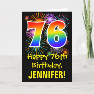 76th Birthday: Fun Fireworks Pattern + Rainbow 76 Card