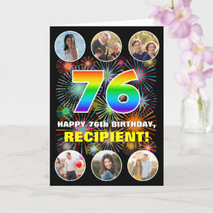76th Birthday: Fun Rainbow #, Custom Name & Photos Card