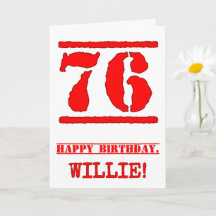 76th Birthday: Fun, Red Rubber Stamp Inspired Look Card