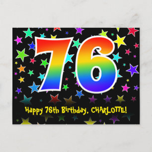 76th Birthday: Fun Stars Pattern, Rainbow 76, Name Postcard