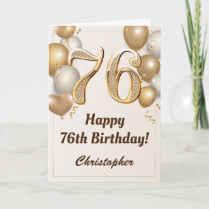 76th Birthday Gold Balloons and Confetti Birthday Card
