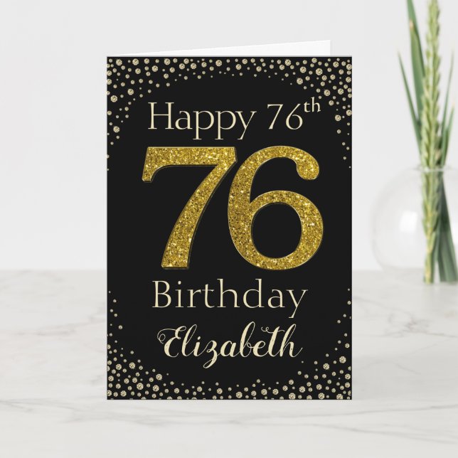 76th Birthday Golden Glitter Card (Front)