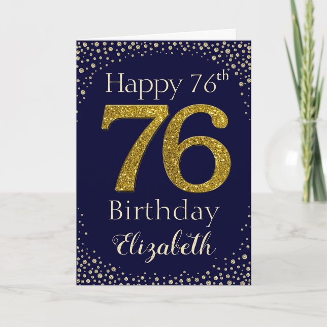 76th Birthday Golden Glitter Card (Front)