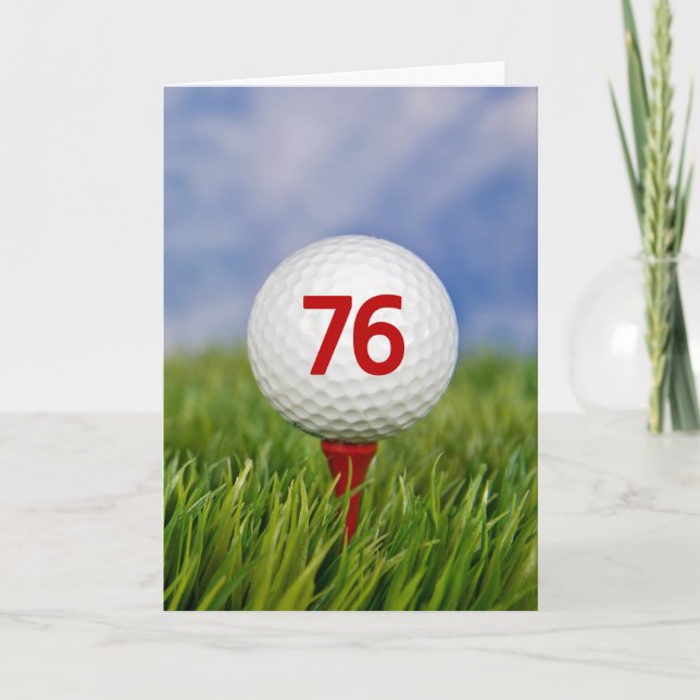 76th Birthday Golf Ball on Red Tee  Card (Front)