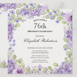 76th Birthday Invitation Elegant Purple Floral