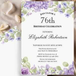 76th Birthday Invitation Elegant Purple Floral