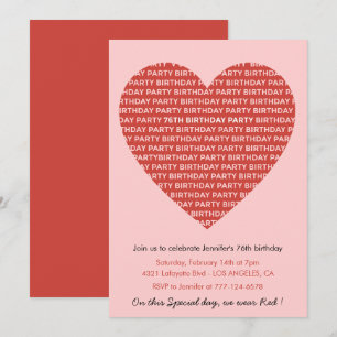 76th birthday invitation typography Red Pink