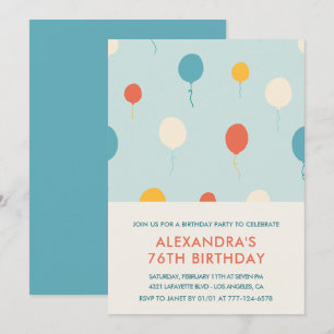 76th birthday invitations Balloons Modern 