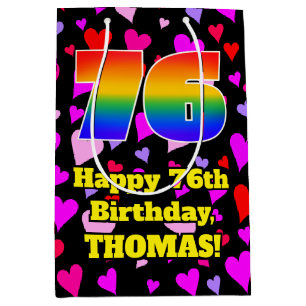 76th Birthday: Loving Hearts Pattern, Rainbow # 76 Medium Gift Bag
