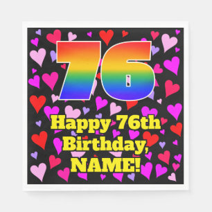 76th Birthday: Loving Hearts Pattern, Rainbow # 76 Napkin