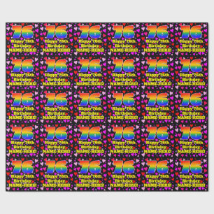 76th Birthday: Loving Hearts Pattern, Rainbow # 76 Wrapping Paper