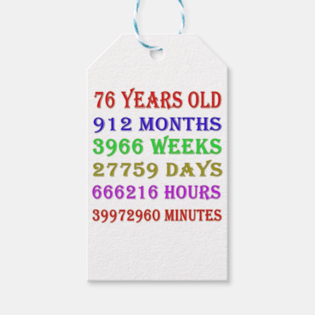 76th Birthday Milestones Gift Tags (Front)